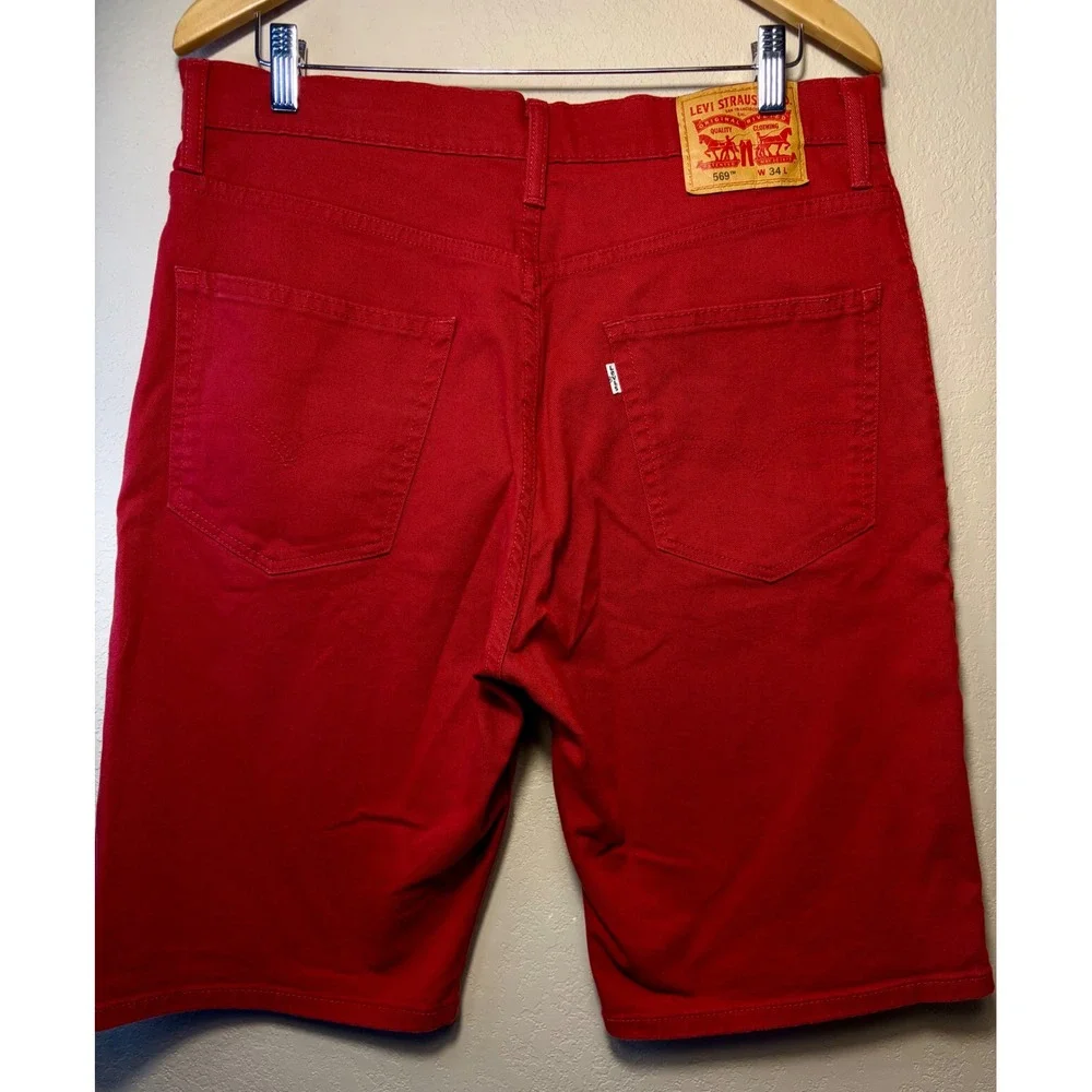 Levis 569 Loose Straight Red Denim Shorts Mens 34 Relaxed Fit Streetwear Skate
